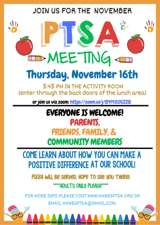 PTSA Meeting November 16th @ 5:45 pm!